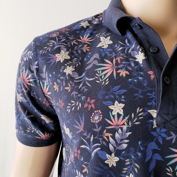 H&M Other - H&M Navy Blue/Red Floral Print Polo